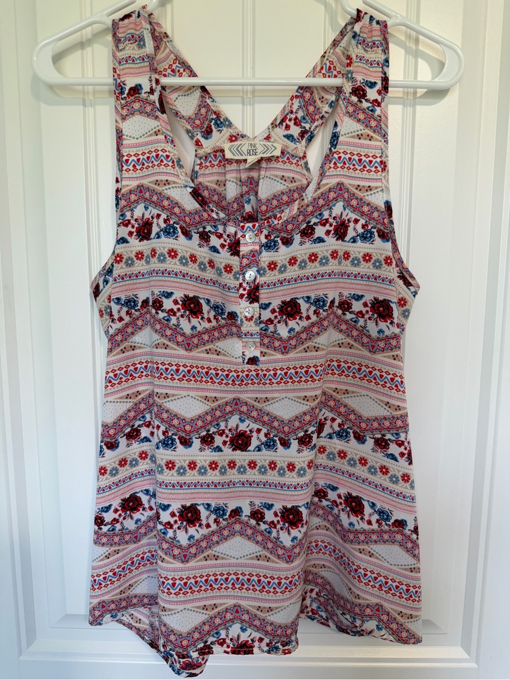 Pink Rose Medium - Floral Stripe Tank Top in Pink, Red & Blue